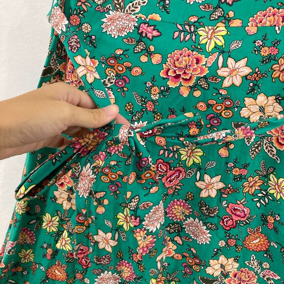 New LOFT size 6 Green Colorful Floral Feminine Belted Romantic Midi Dress - Picture 4 of 12